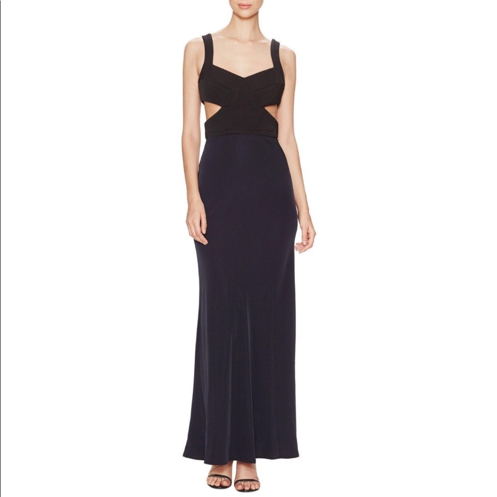 NWT Cynthia Rowley cut out black and navy gown